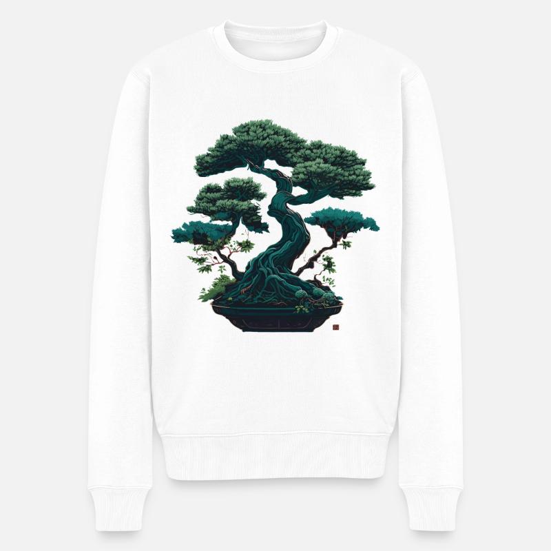 Grüner Miniaturbaum - Männer Premium Bio Pullover - Weiß