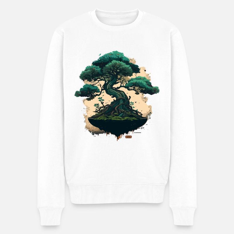 Winziger grüner Bonsai - Männer Premium Bio Pullover - Weiß