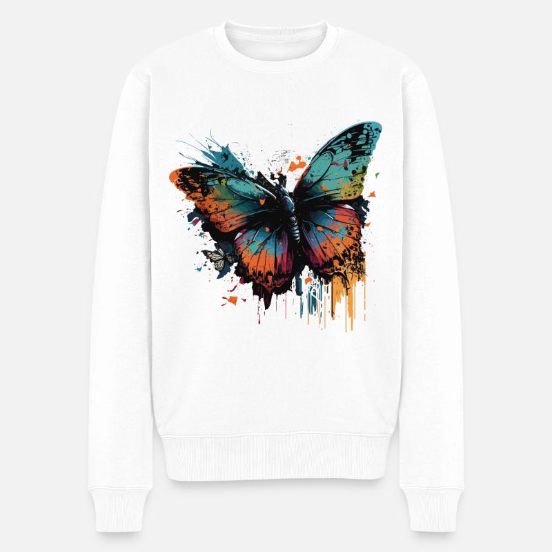 Irisierender Schmetterling - Männer Premium Bio Pullover - Weiß