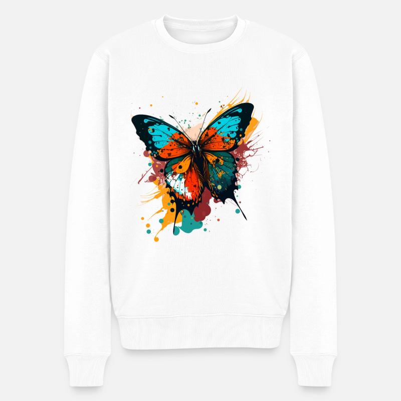 Lebhafter Schmetterling - Männer Premium Bio Pullover - Weiß