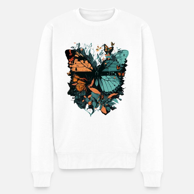 Riesiger Schmetterling - Männer Premium Bio Pullover - Weiß