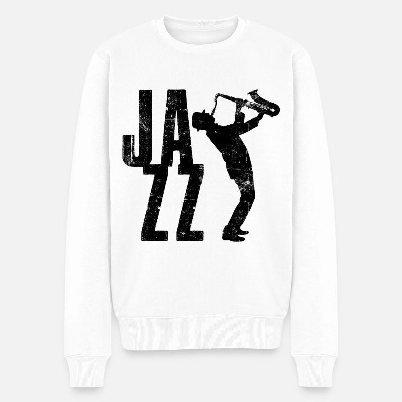Jazz Musik saxofonist Retro - Männer Premium Bio Pullover - Weiß