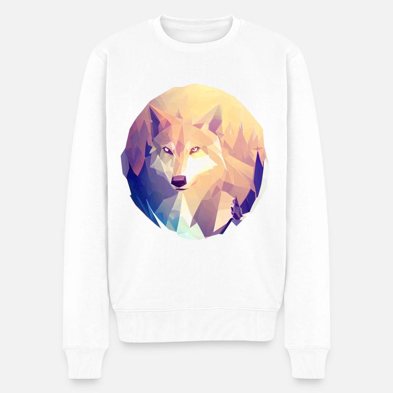 Wolf Polygon - Männer Premium Bio Pullover - Weiß