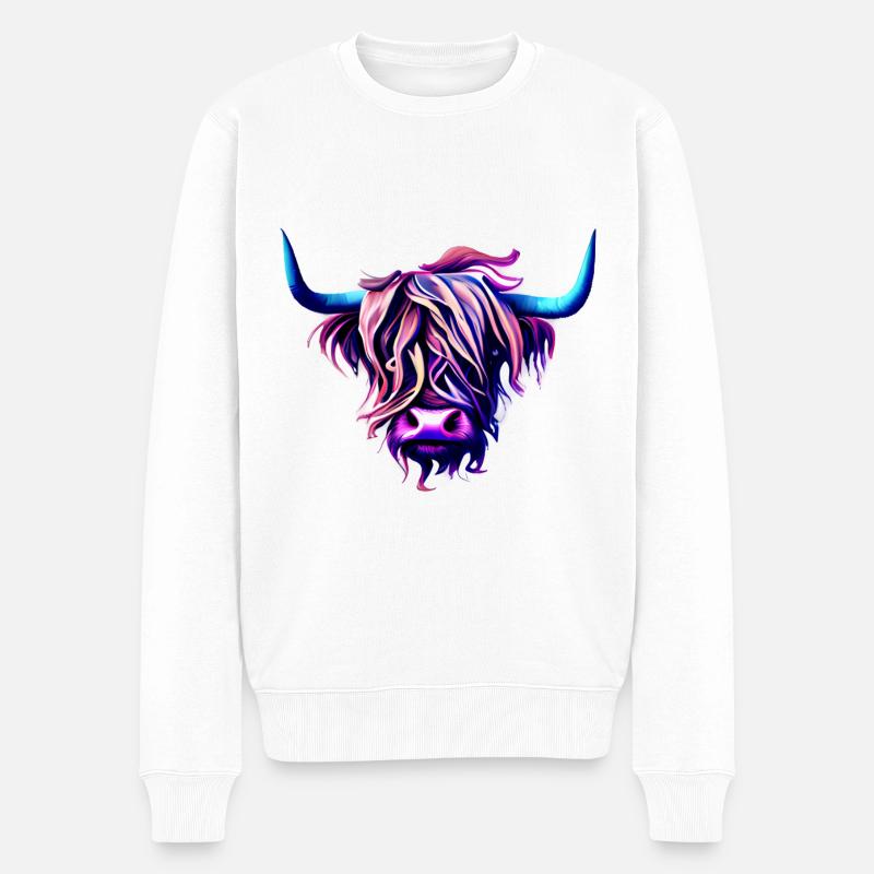 Highland Cattle Rind - Männer Premium Bio Pullover - Weiß