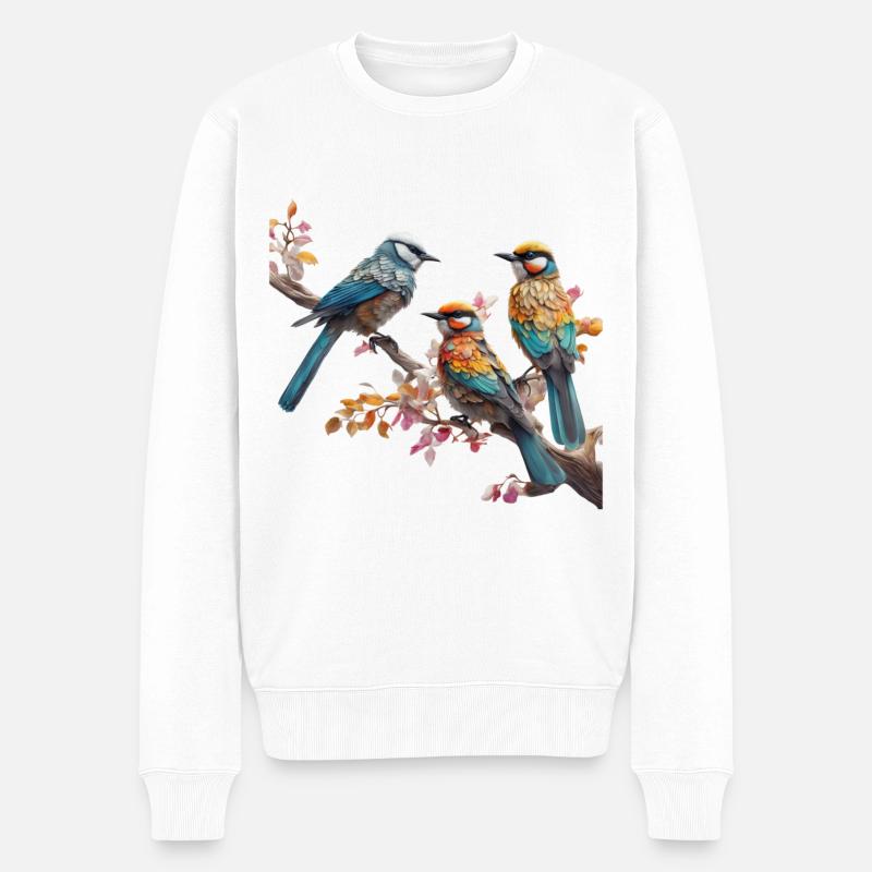 Vögel sitzen auf einem Ast - Männer Premium Bio Pullover - Weiß