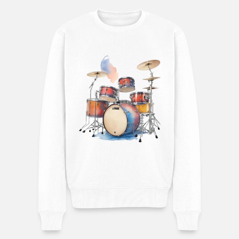 Schlagzeug Illustration - Männer Premium Bio Pullover - Weiß