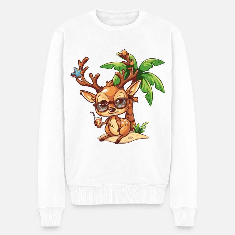 Hirsch Sommer Strand Urlaub - Männer Premium Bio Pullover - Weiß