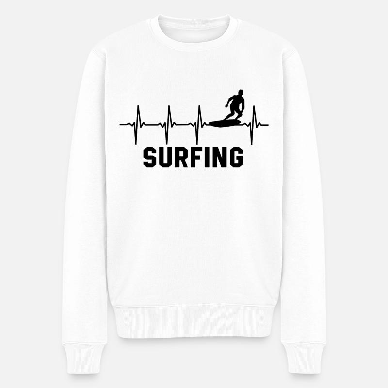 Surf Heartbeat Surfer Surfing - Pull Premium bio Homme - blanc