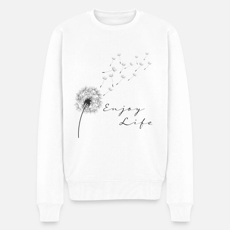 Enjoy Life Pusteblume Löwenzahn Leichtigkeit - Männer Premium Bio Pullover - Weiß