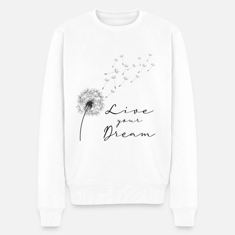 Live your Dream Pusteblume Löwenzahn Leichtigkeit - Männer Premium Bio Pullover - Weiß
