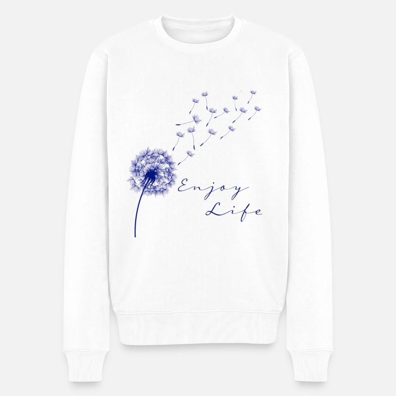 Enjoy Life Pusteblume Löwenzahn Leichtigkeit - Männer Premium Bio Pullover - Weiß