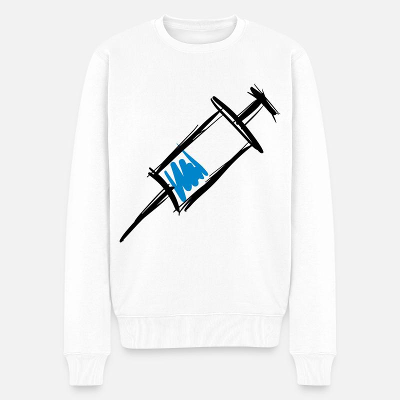 Seringue pleine, injection, dessinée à la main - Pull Premium bio Homme - blanc