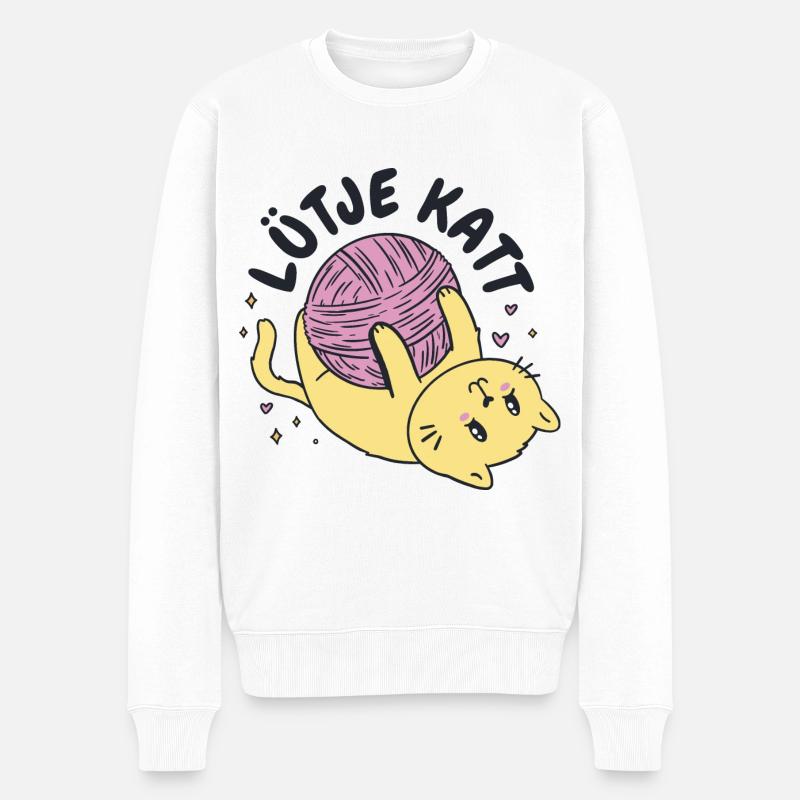 Lütje Katt Plattdeutsch kleine Katze - Männer Premium Bio Pullover - Weiß