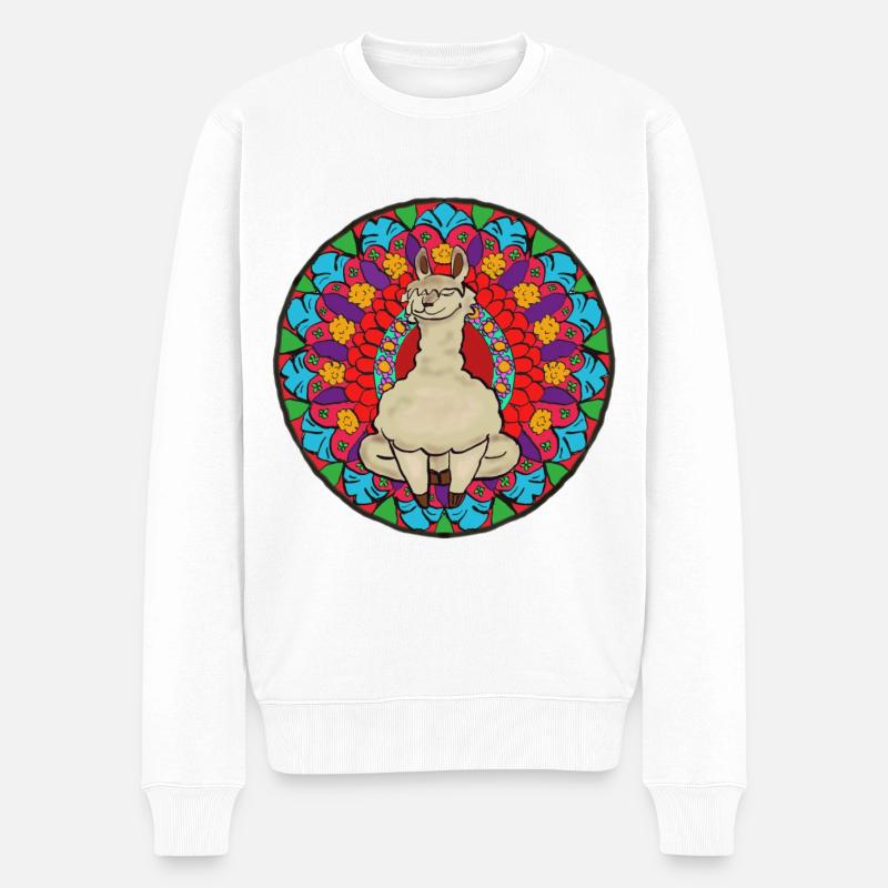 Alpaka Mandala 1 - Männer Premium Bio Pullover - Weiß
