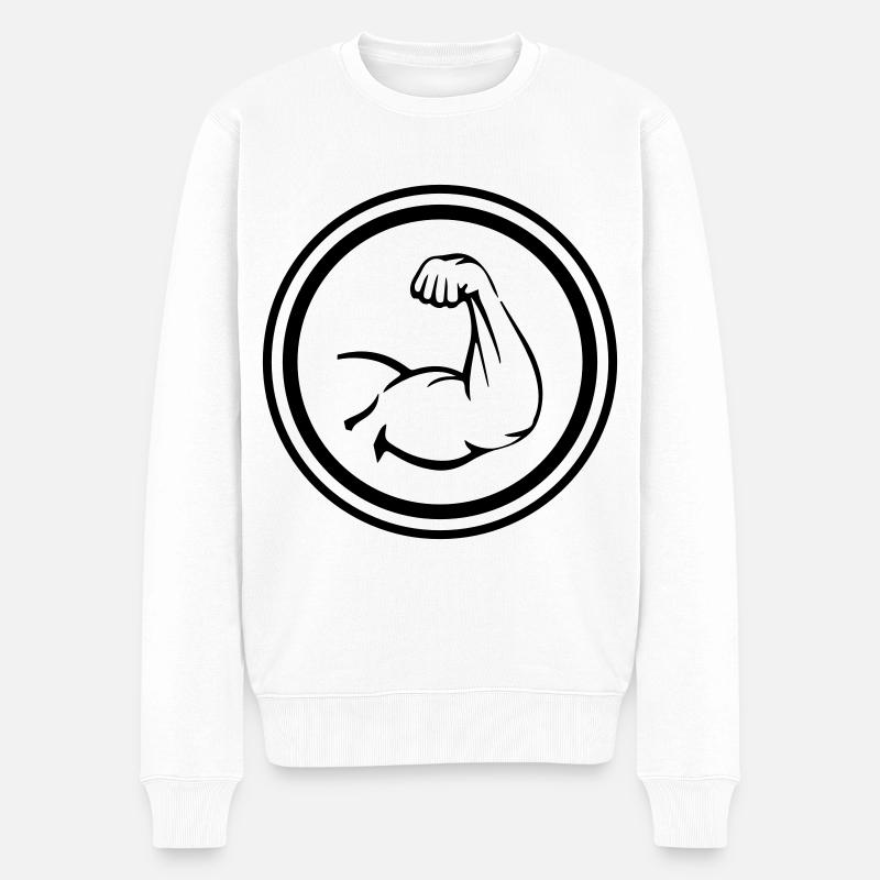 Arm Muskeln Bizeps - Männer Premium Bio Pullover - Weiß
