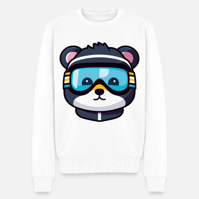 Ski Bär Comic - Männer Premium Bio Pullover - Weiß