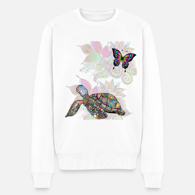 turtle and butterfly - Männer Premium Bio Pullover - Weiß