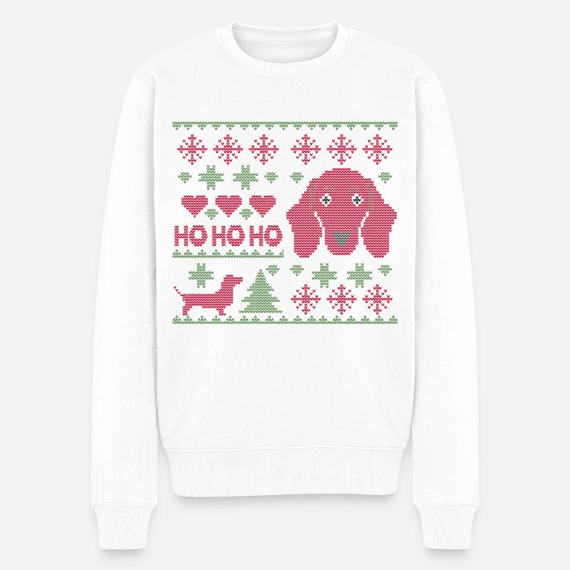Dackel Ugly Christmas Sweater - Männer Premium Bio Pullover - Weiß