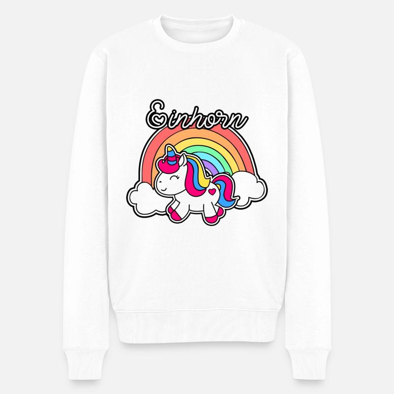 Einhorn mit Regenbogen - Männer Premium Bio Pullover - Weiß