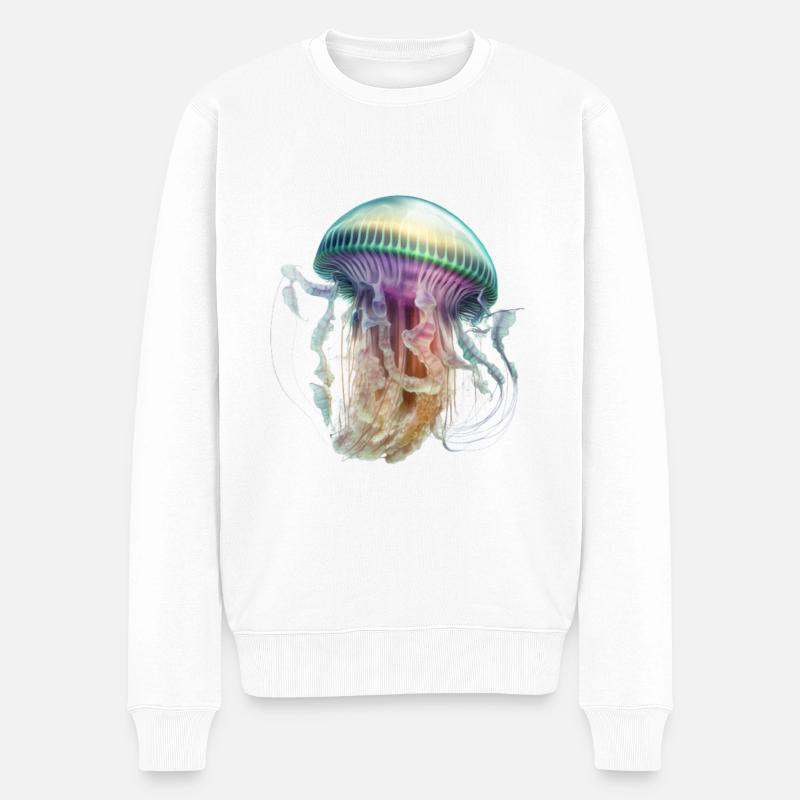 Buntes Quallen-Design: Stilvoll & auffällig - Männer Premium Bio Pullover - Weiß