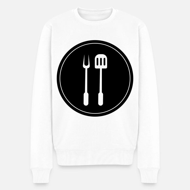 Grillzange Grillen Symbol - Männer Premium Bio Pullover - Weiß