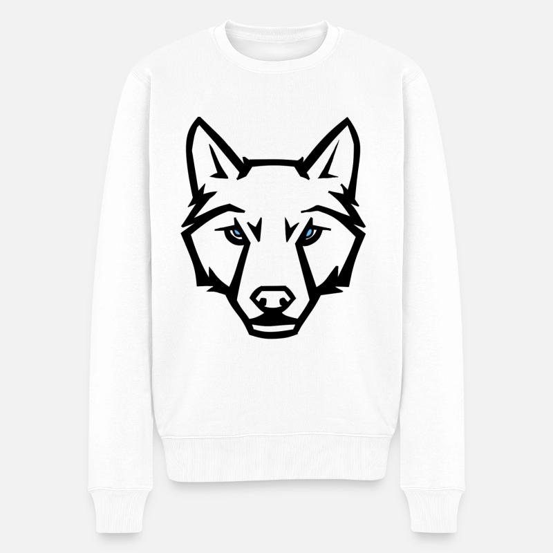 Wolf mit Blauen Augen - Männer Premium Bio Pullover - Weiß