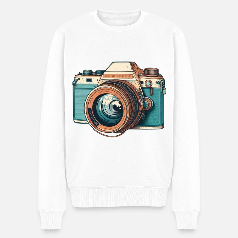 Retro-Kamera - Männer Premium Bio Pullover - Weiß