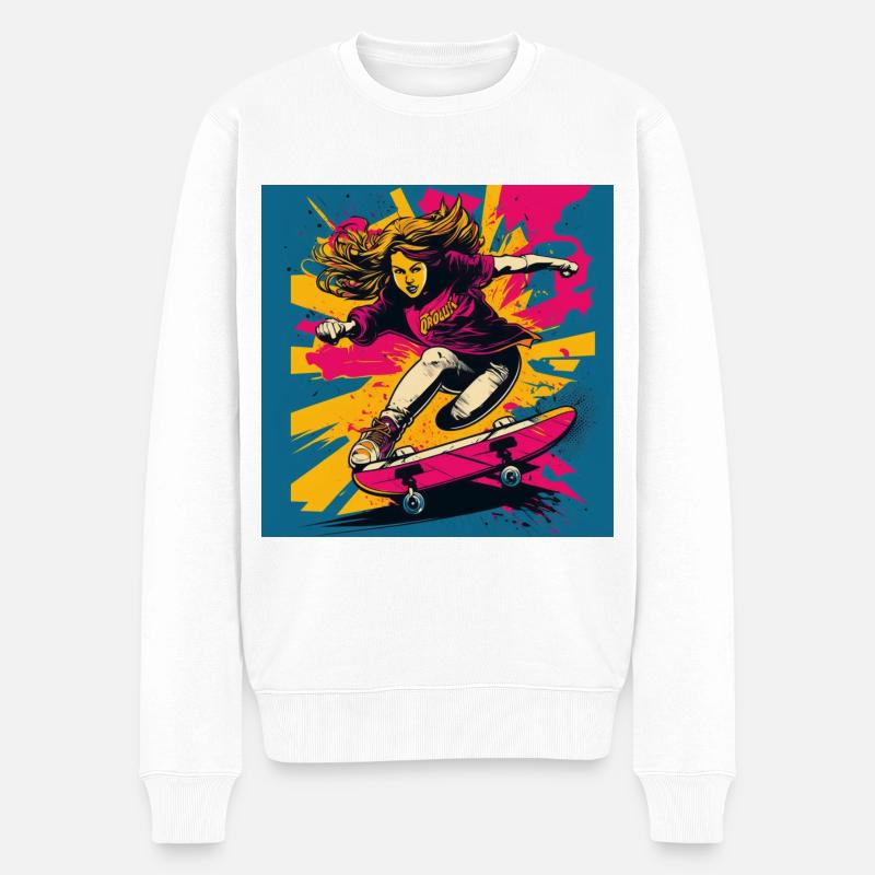 Skater-Mädchen - Männer Premium Bio Pullover - Weiß