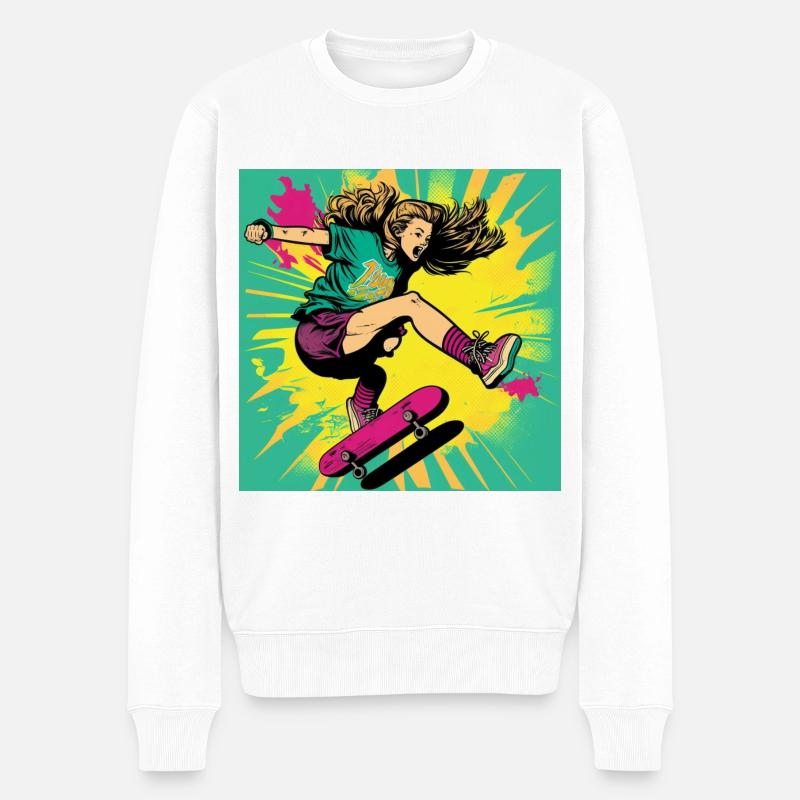 Skater-Mädchen - Männer Premium Bio Pullover - Weiß