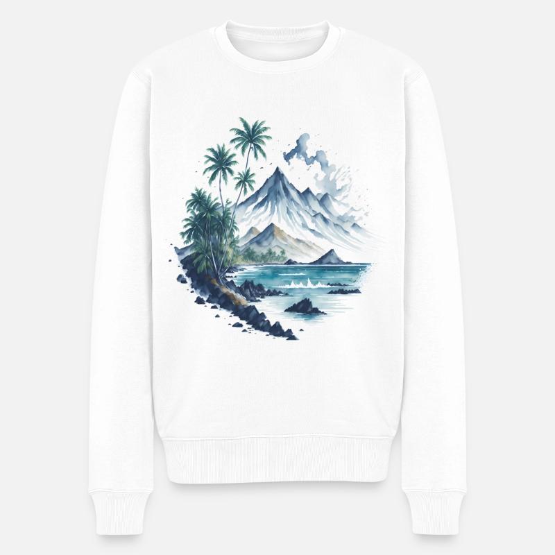 Peinture à l’aquarelle Tropical Paradise - Pull Premium bio Homme - blanc
