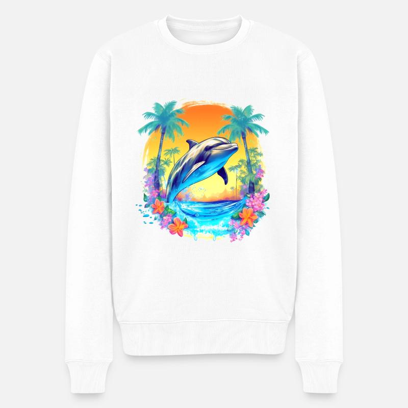 Palm Beach Dolphine - Männer Premium Bio Pullover - Weiß