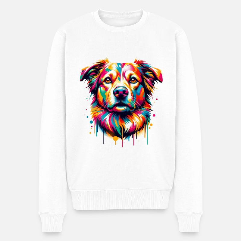 Mera Art peint chien un - Pull Premium bio Homme - blanc