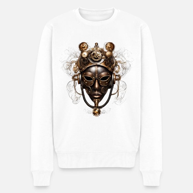 Viktorianische Steampunk Maske - Männer Premium Bio Pullover - Weiß