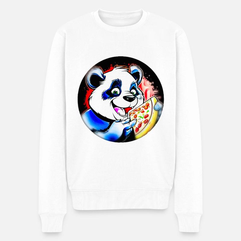 Panda mit Pizza - Männer Premium Bio Pullover - Weiß