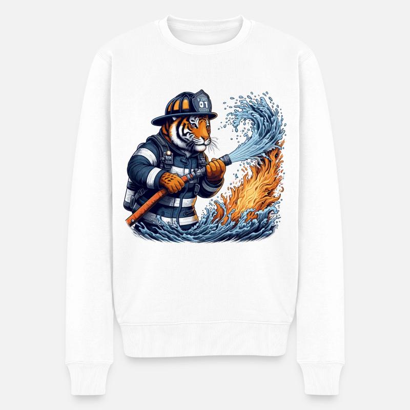 Cadeau de tigre de pompier - Pull Premium bio Homme - blanc