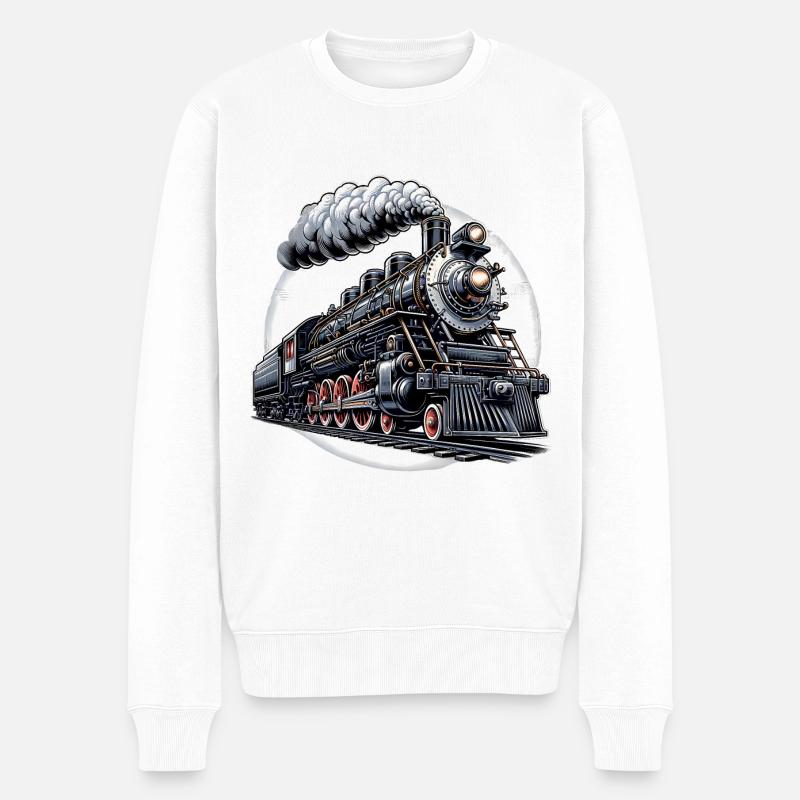Dampflok Grafik - Männer Premium Bio Pullover - Weiß