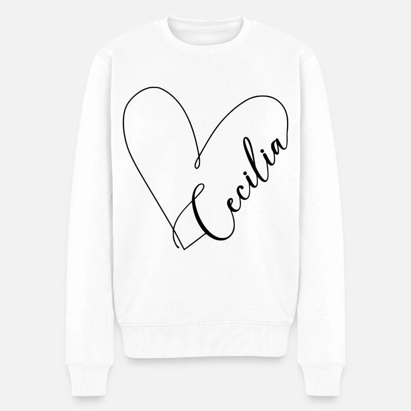 Cecilia Name Herzlinie - Männer Premium Bio Pullover - Weiß