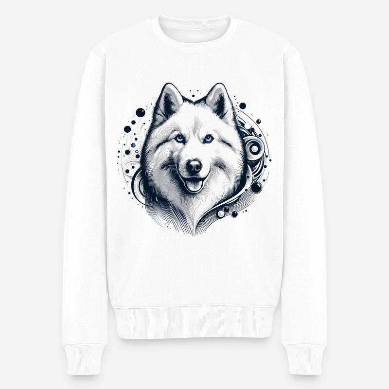 Cadeau Husky à poil long blanc - Pull Premium bio Homme - blanc
