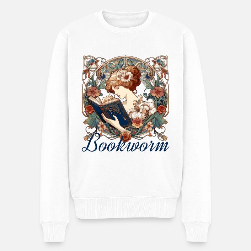 Bücherwurm Frau Lesen Schmökern Geschenk - Männer Premium Bio Pullover - Weiß
