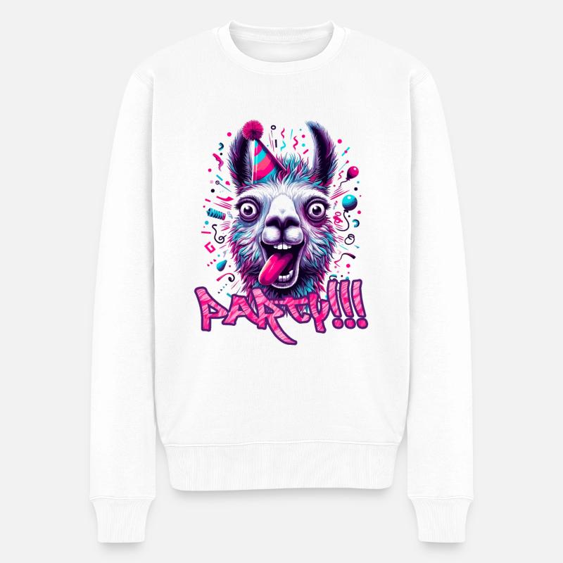 Party Lama feiern Geschenk - Männer Premium Bio Pullover - Weiß