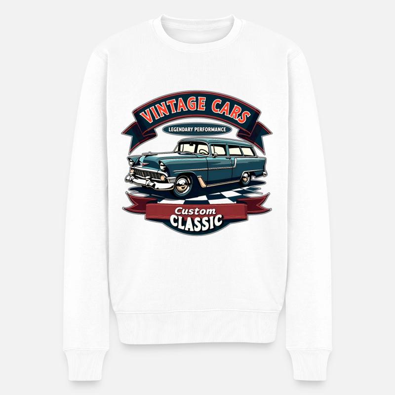 Motif Oldtimer - Voitures anciennes - Pull Premium bio Homme - blanc