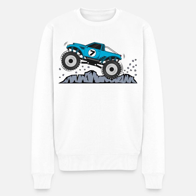 Monster Truck Anniversaire 7 Turquoise - Pull Premium bio Homme - blanc