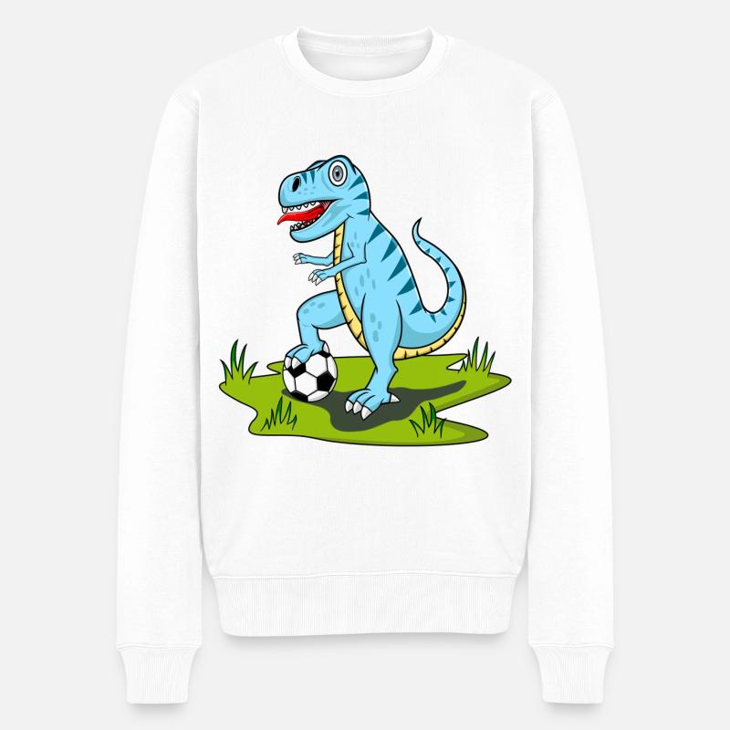 Dinosaurier Rex Fußball Blau - Männer Premium Bio Pullover - Weiß