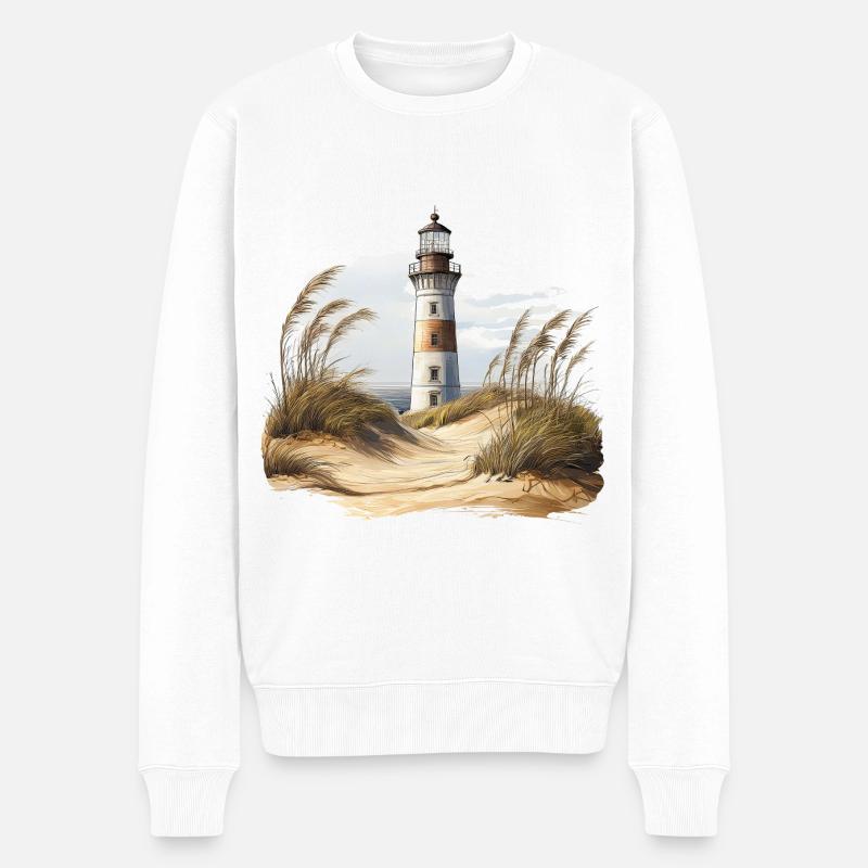Leuchtturm hinter den Dünen - Männer Premium Bio Pullover - Weiß