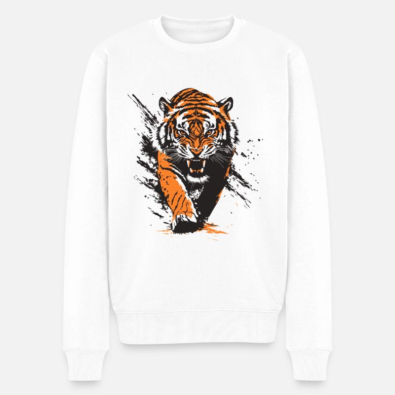 Fauchender Tiger - Männer Premium Bio Pullover - Weiß