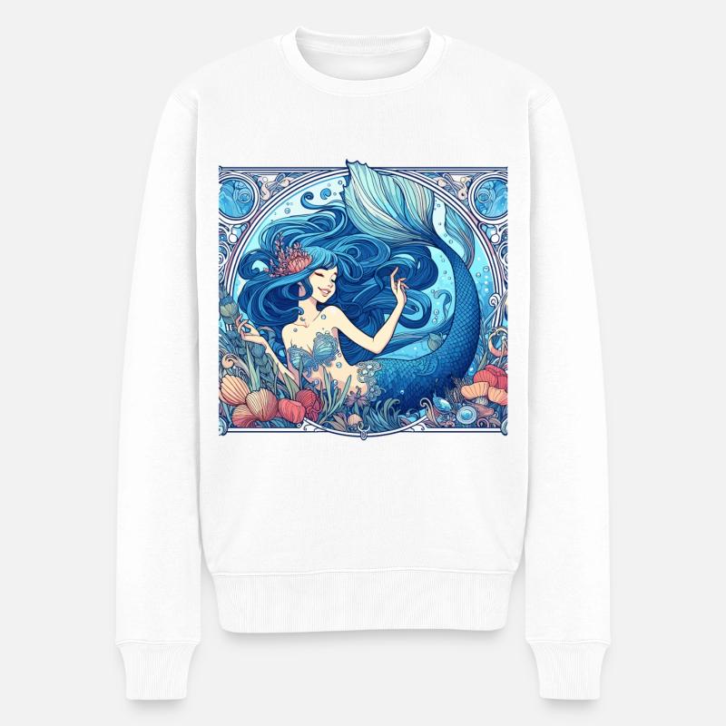 Meerjungfrau Nixe blaue Haare Art Nouveau Geschenk - Männer Premium Bio Pullover - Weiß