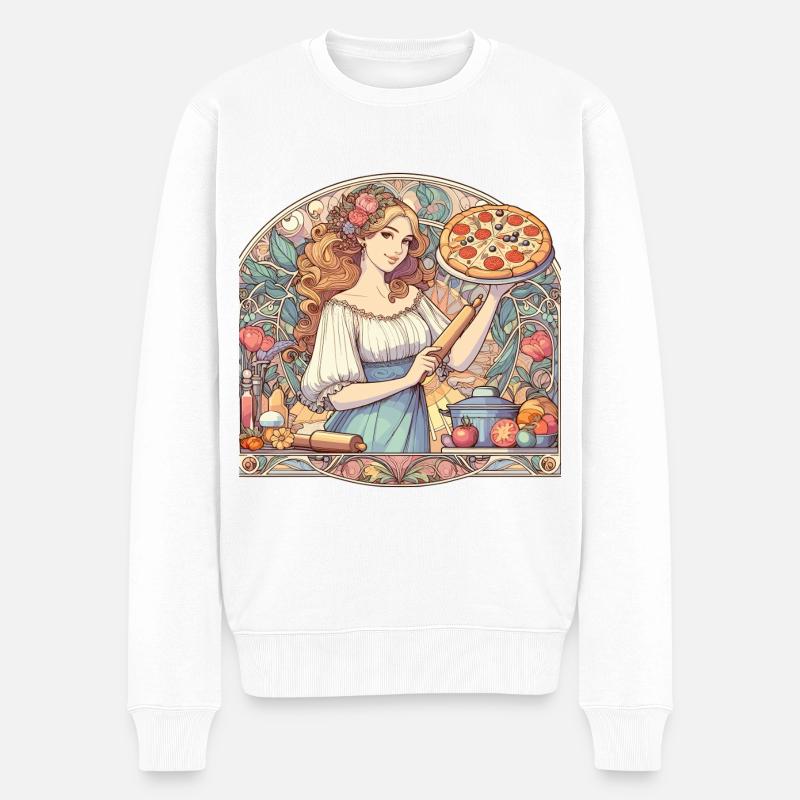 Pizzabäckerin Art Nouveau lecker Pizza Geschenk - Männer Premium Bio Pullover - Weiß