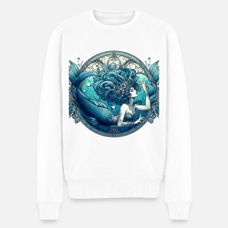 Meerjungfrau Nixe blaue Haare Art Nouveau Geschenk - Männer Premium Bio Pullover - Weiß