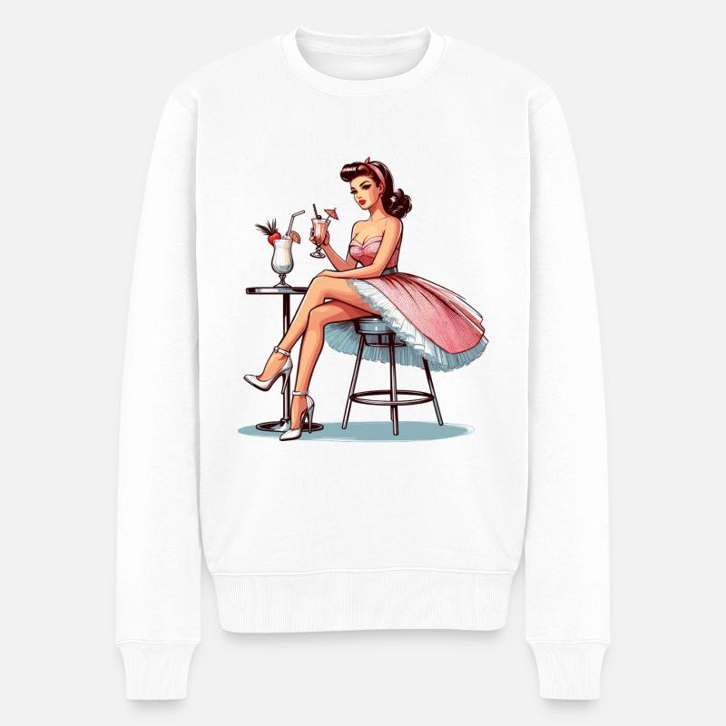 Frau Rockabilly Pina Colada Geschenk - Männer Premium Bio Pullover - Weiß