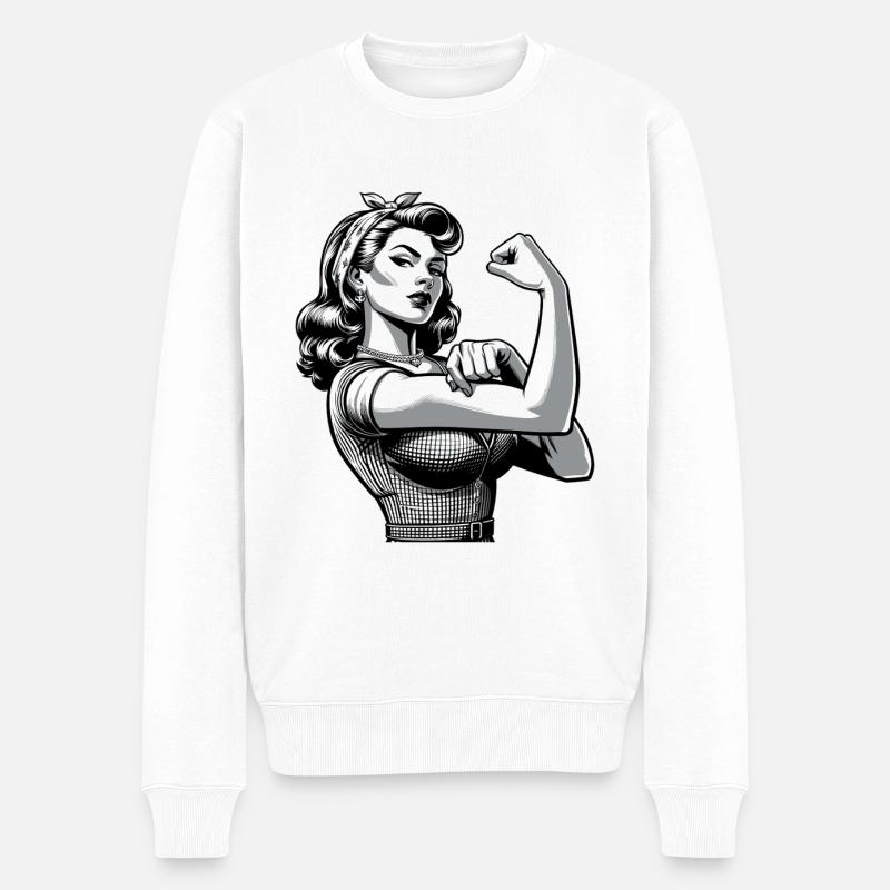 Stärke starke Frau Rockabilly Style Geschenk - Männer Premium Bio Pullover - Weiß
